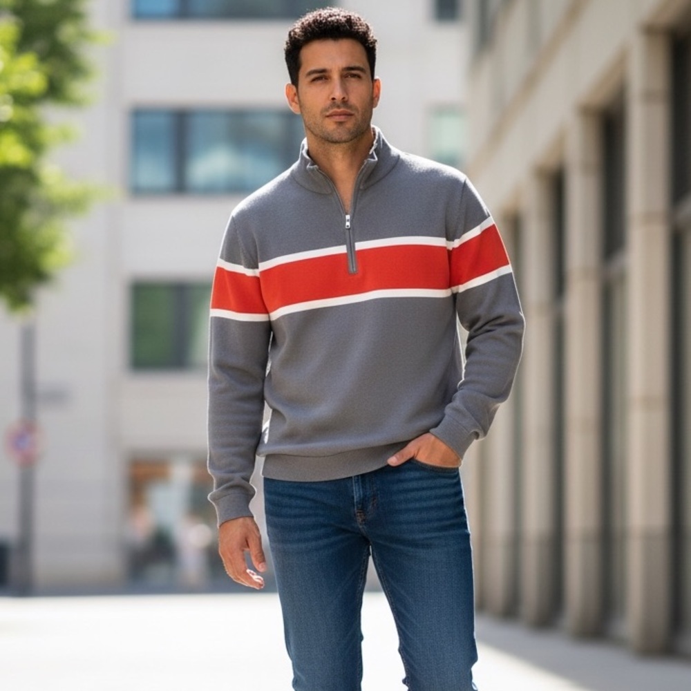 B7 Mens BANANA REPUBLIC Designer Quarter Zip Sweater XL
